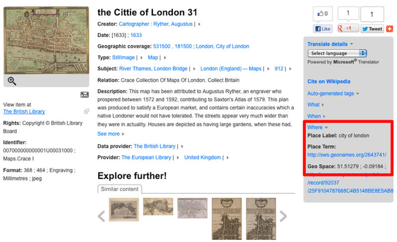 Screen dump of an old map of London