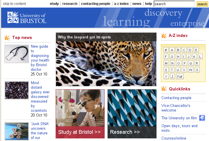 Bristol.ac.uk home page