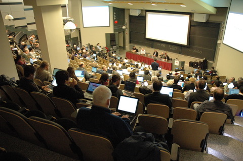 meeting attendees in an amphitheater