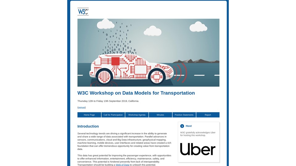 Workshop on Data Models for Transportation screenshot (URL in slide text)
