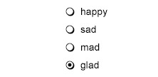 four labeled circles appearing and behaving like HTML radio buttons