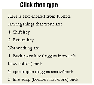 Text typed into FF showing problems with backspace, apostrophe and line wrap