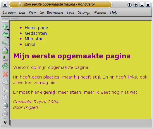 Screenshot van de gekleurde pagina in Konqueror