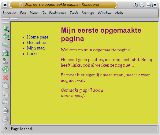 Screenshot met menu links