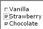 checkboxes, Vanilla, Strawberry, and Chocolate; Strawberry and Chocolate selected