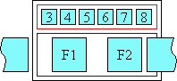 Diagram of glyph layout when ruby overhangs the following characters only