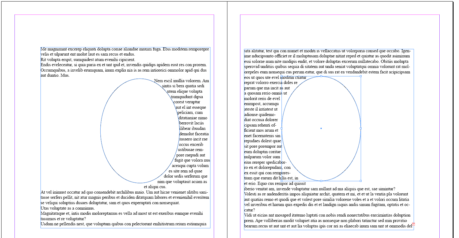 With wrap side=inner, text can flow between the edge of the containing area that is nearest to the binding and the runaround, but not the other side.