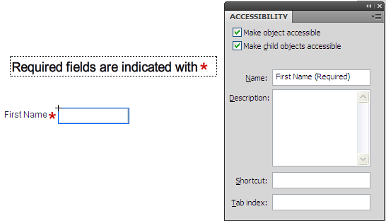 Using the accessibility panel to indicate a form control as being   required