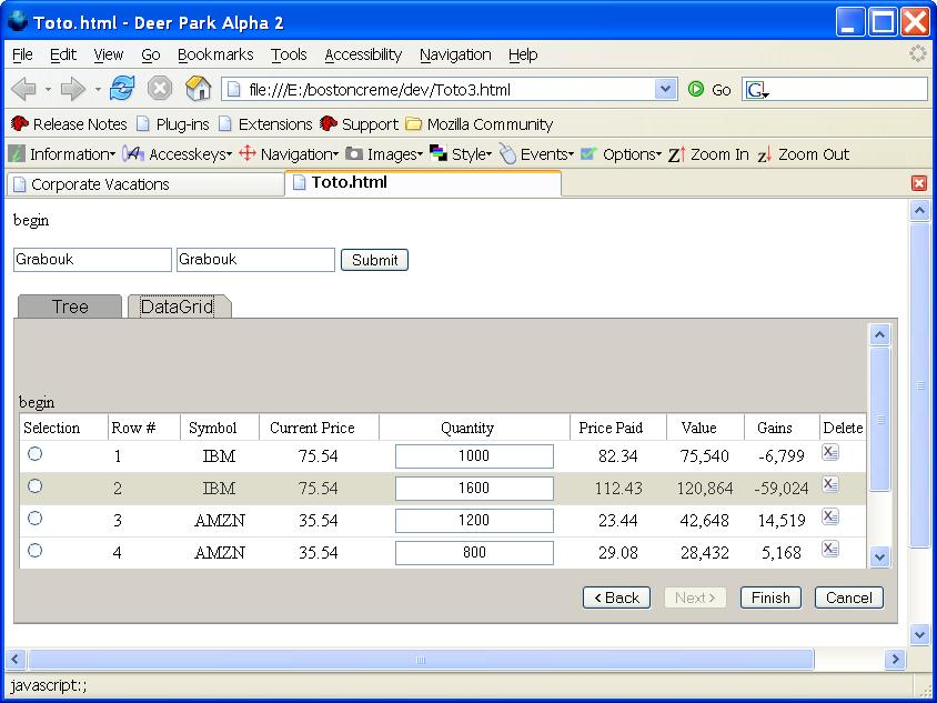 DHTML example of GUI-like notebook tab with a data grid