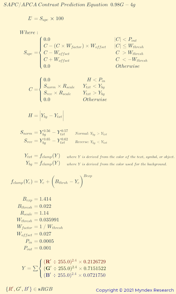 The latest math for APCA contrast