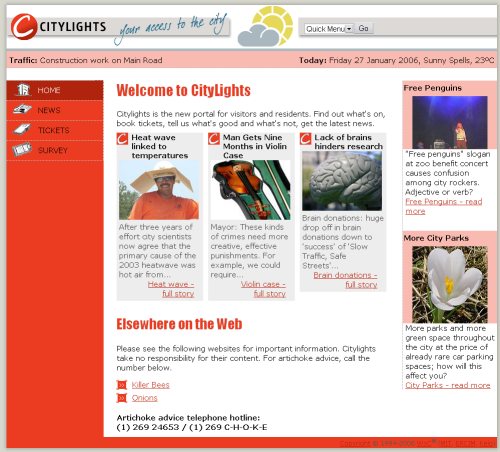 example web page described below