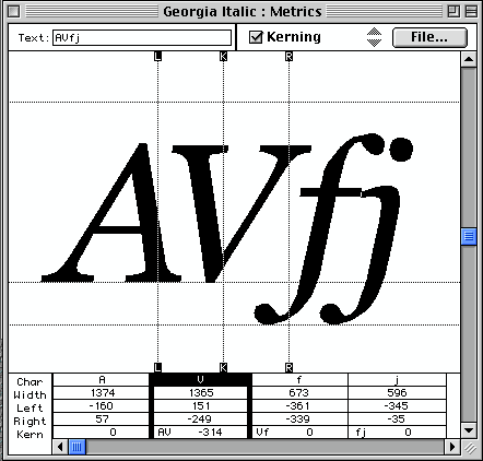 kerning example of letters and lines in a gray square from the Web Fonts 1997 document